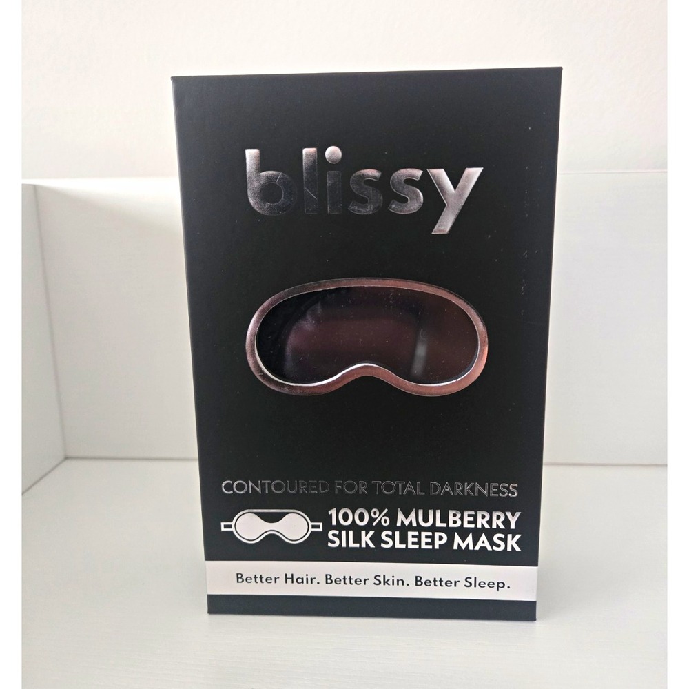 Blissy 100% Mulberry Silk Sleep Mask Contoured For Total Darkness, Silk, Black